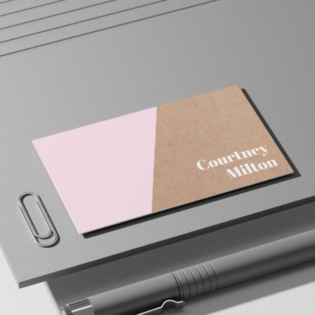 Carte De Visite Rose papier Kraft moderne élégant blanc géométriqu (Créateur téléchargé)