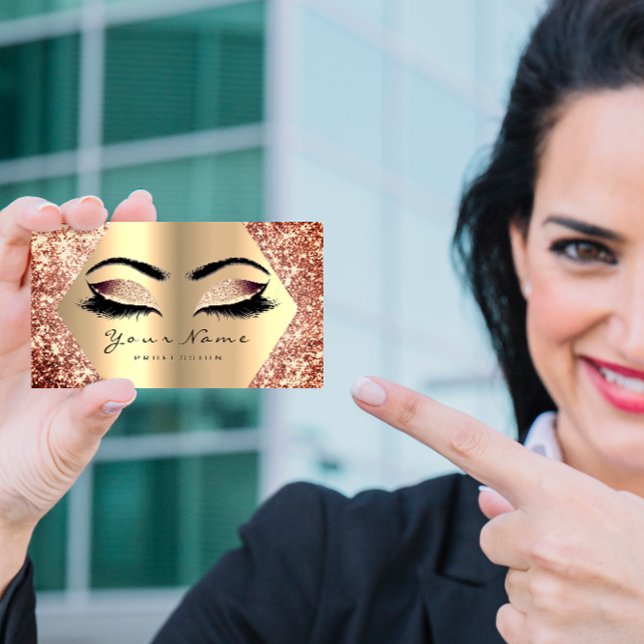 Carte De Visite Rose Parties scintillant or maquillage Artiste Las (Rose Gold Glitter Makeup Artist Lashes Champaigne Business Card)