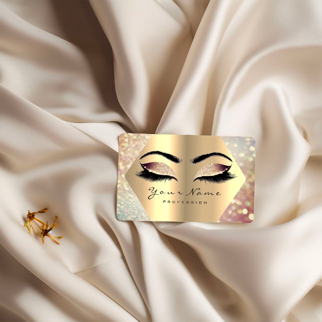 Carte De Visite Rose Parties scintillant or maquillage Artiste Las (Rose Gold Glitter Makeup Artist Lashes Champaigne1 Business Card)