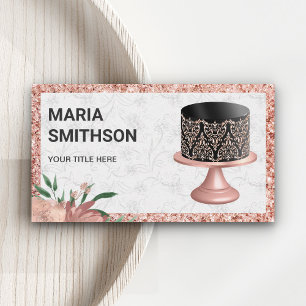 Carte De Visite Rose Parties scintillant or noir rose Damask Cake 