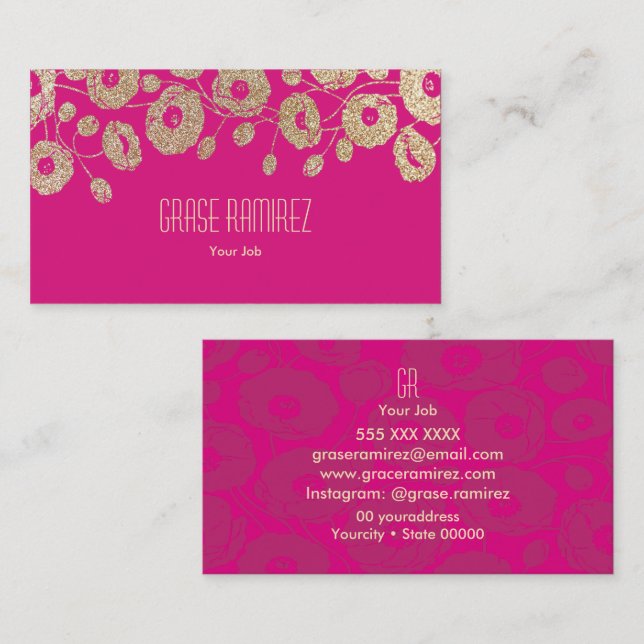 Carte De Visite Rose | Parties scintillant Rose moderne et chic de (Devant / Derrière)