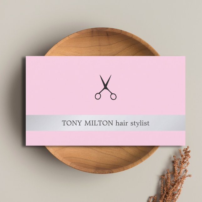 Carte De Visite Rose Pastel Élégant Coiffeur Faux Argent  (Créateur téléchargé)