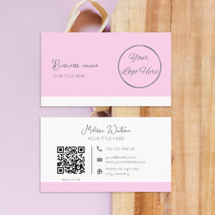 Carte De Visite rose pastel style moderne minimaliste avec code qr