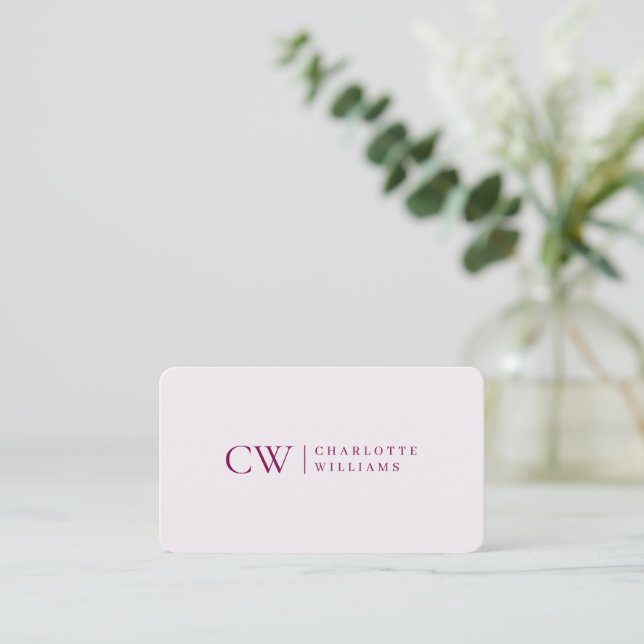 Carte de visite rose personnalisé Monogramme (Debout devant)