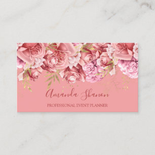 Carte De Visite Rose Pink Flowers Event Planner QR CODE