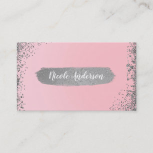 Carte De Visite Rose Poudré Argent Pailleté Glamour Moderne Chic