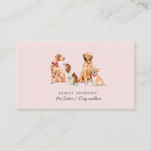 Carte de visite rose pour garde d'animaux et prome