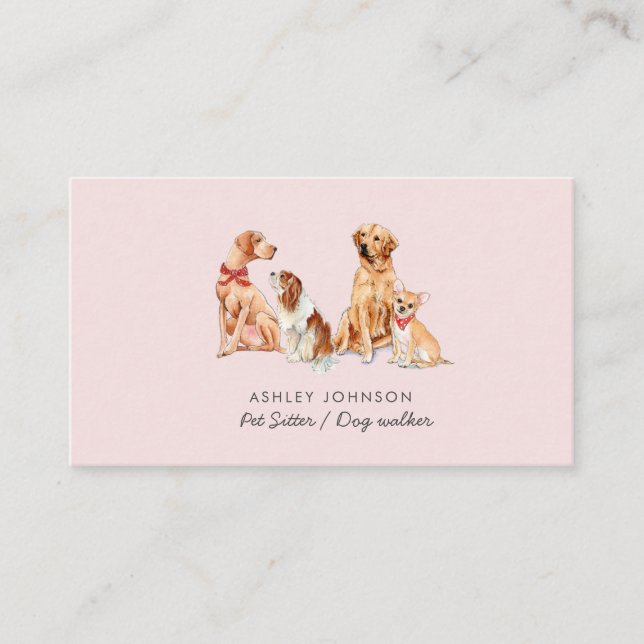 Carte de visite rose pour garde d'animaux et prome (Devant)