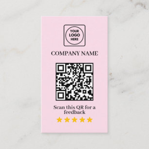 Carte de visite rose QR pour un avis 5 étoiles