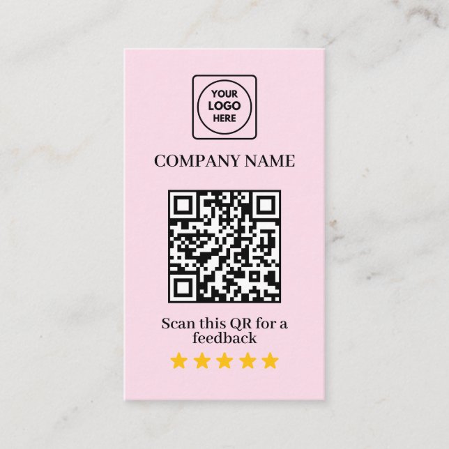 Carte de visite rose QR pour un avis 5 étoiles (Devant)