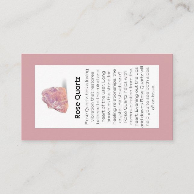 Carte De Visite Rose Quartz Crystal Signification Bijoux Display C (Devant)