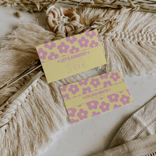 Carte De Visite Rose Rétro Jaune Floral Féminin Unique Années 70