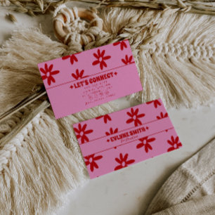 Carte De Visite Rose rétro rouge groovy floral bohème féminin tend