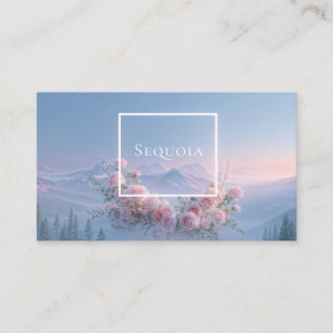 Carte De Visite Rose Romantique Florale et Montagne Brumeuse