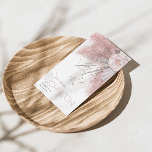 Carte De Visite Rose rose boho bohème chic herbe de Pampas (Créateur téléchargé)