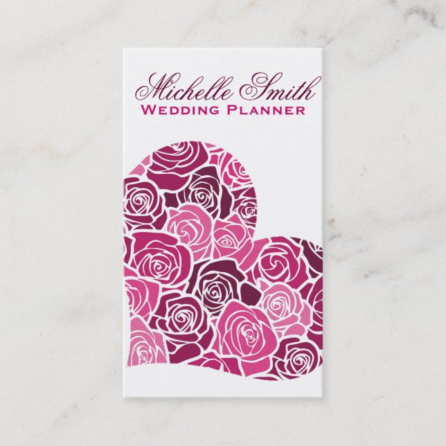 Carte De Visite Rose rose Fleurs coeur fleuristes wedding planner (Devant)