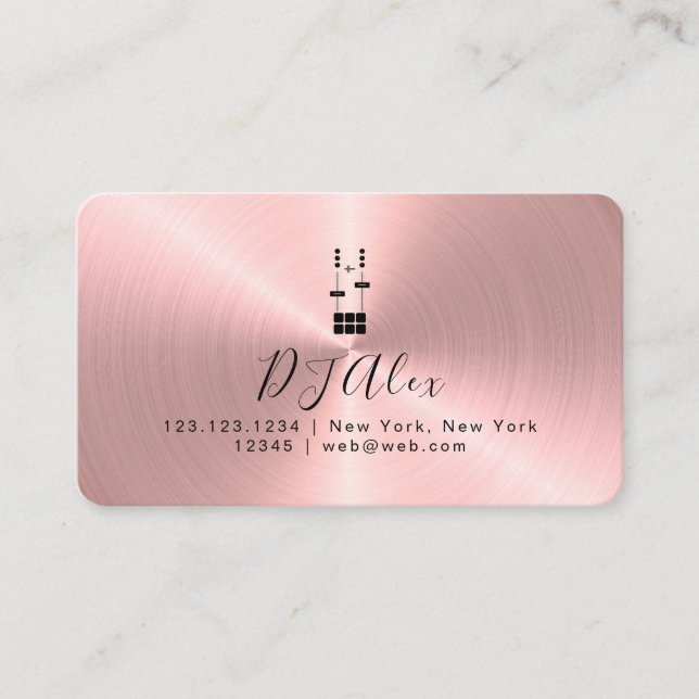 Carte De Visite Rose Rose Gold Metallic Faux DJ (Devant)