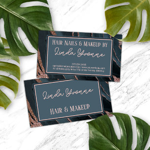 Carte De Visite Rose Rose Or Noir Marbre gris Agate Art Motif