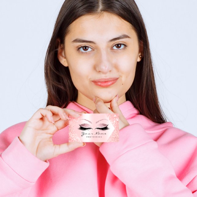 Carte De Visite Rose rose Parties scintillant maquillage artiste E (Rose Pink Glitter Makeup Artist Eyelash Brow VIP Business Card)