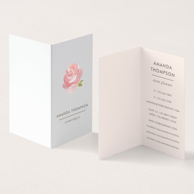 Carte De Visite Rose rose poudrée aquarelle chic (Intérieur et extérieur)