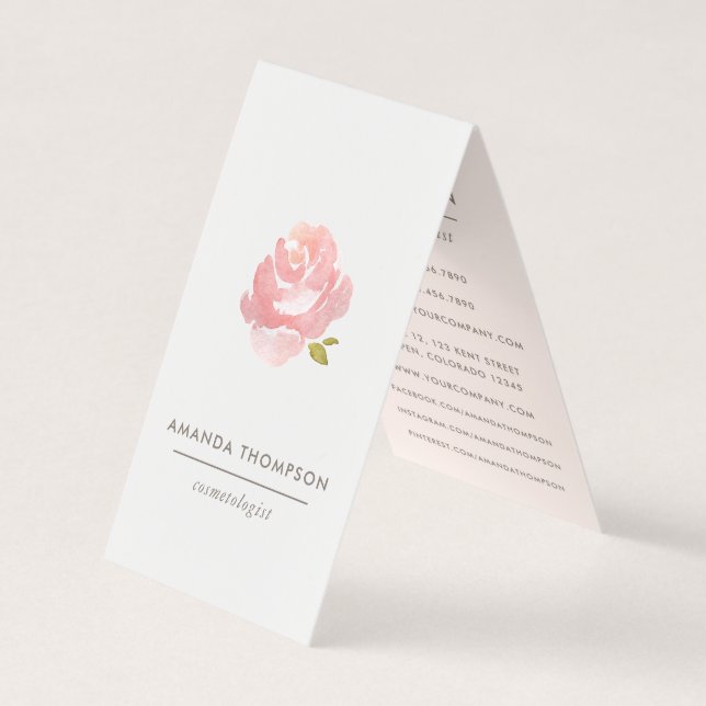 Carte De Visite Rose rose poudrée aquarelle chic (Devant)