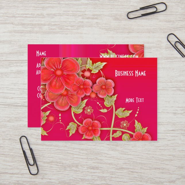 Carte de visite rose rouge floral (Devant/Arrière en situation)