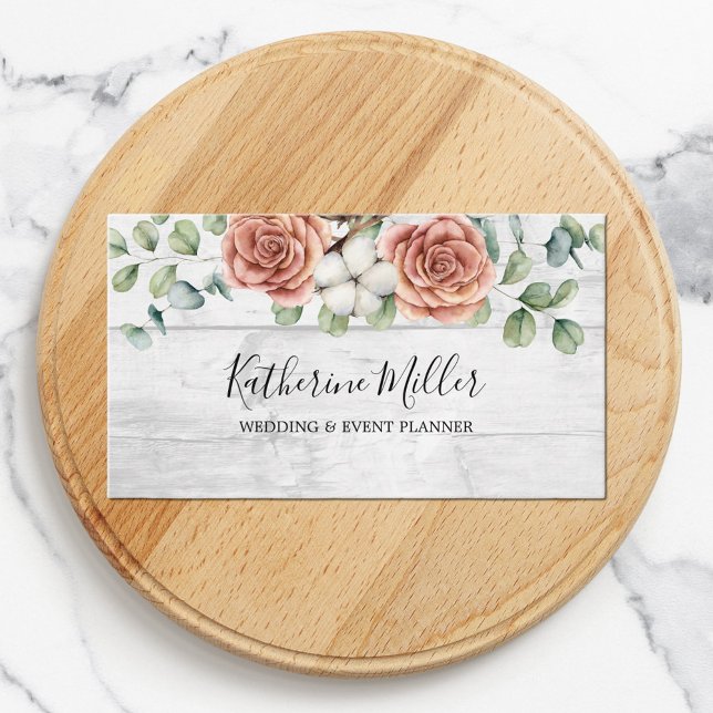 Carte De Visite Rose Rustique Eucalyptus Floral Botanique Bois (Close up)