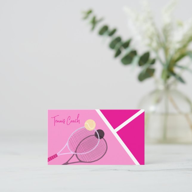 Carte De Visite Rose Simple Tennis Moderne Pastel (Debout devant)