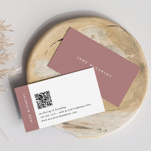 Carte De Visite Rose sombre et poussiéreux Code QR minimaliste m