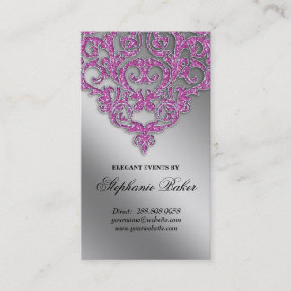 Carte De Visite Rose V d'étincelle d'argent de damassé