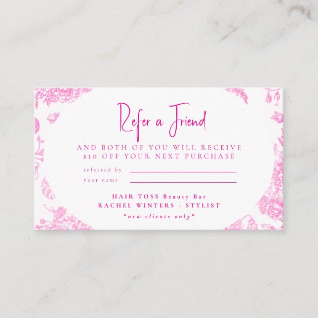 Carte de visite rose vif pour recommander un ami d (Devant)