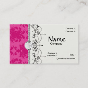 Carte De Visite rose vif sur motif damas chic rose