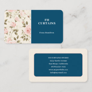 Carte de visite rose vintage florale bleue