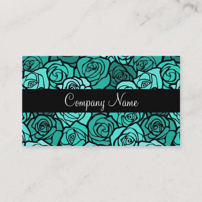 Carte de visite rose vintage turquoise (Devant)
