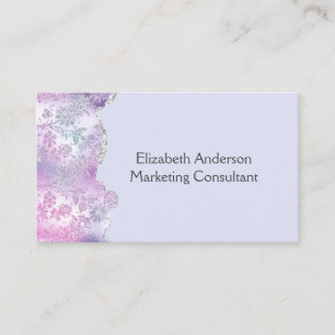 Carte De Visite Rose Violet Argent Floral Pailleté Tendance Fémini