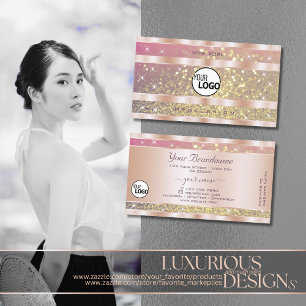 Carte De Visite Rose violet or Parties scintillant étoiles Logo R