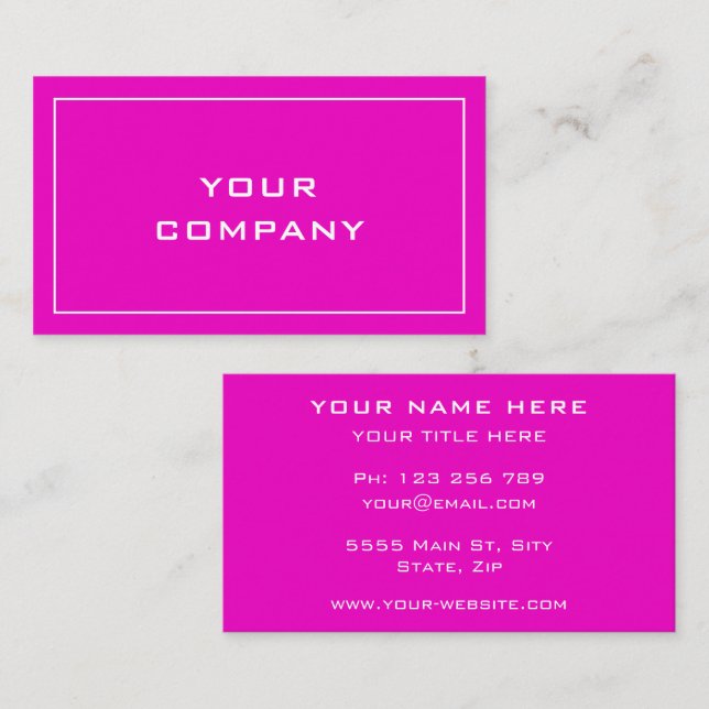 Carte de visite rose Vos Couleurs Police Nom Info  (Devant / Derrière)