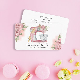 Carte de visite rose Watercolor Mixer Cake + Baker