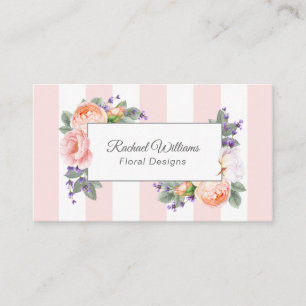 Carte De Visite Roses à l'aquarelle, bandes lavande et rose