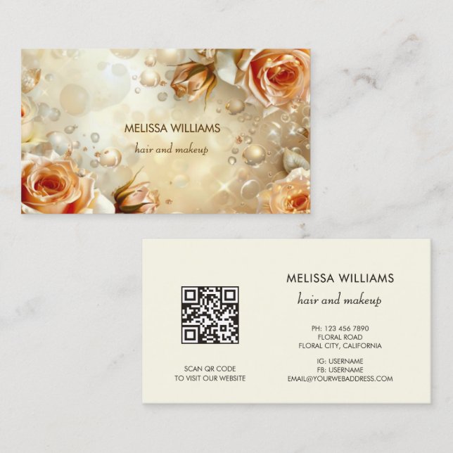 Carte De Visite Roses Abricot Luxe (Devant / Derrière)