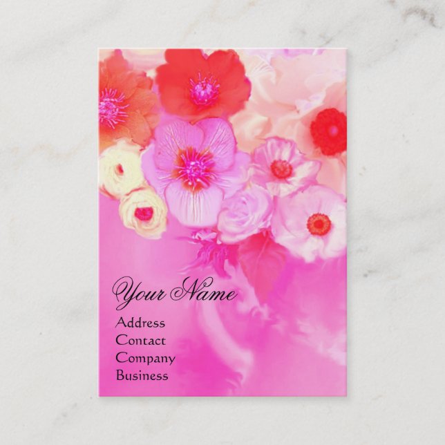 CARTE DE VISITE ROSES BLANCHES ROUGES ET ANEMONES FLEURS MONOGRAMM (Devant)
