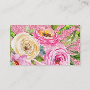 Carte De Visite Roses d'aquarelle en Parties scintillant rose et c