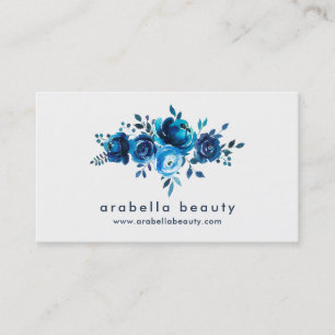 Carte De Visite Roses floraux d'aquarelle bleue chic