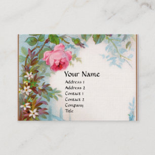 Carte De Visite ROSES & JASMINES MONOGRAMME GEM lin blanc rose