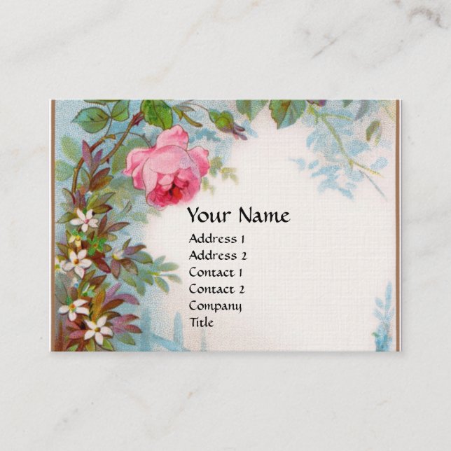 Carte De Visite ROSES & JASMINES MONOGRAMME GEM lin blanc rose (Devant)
