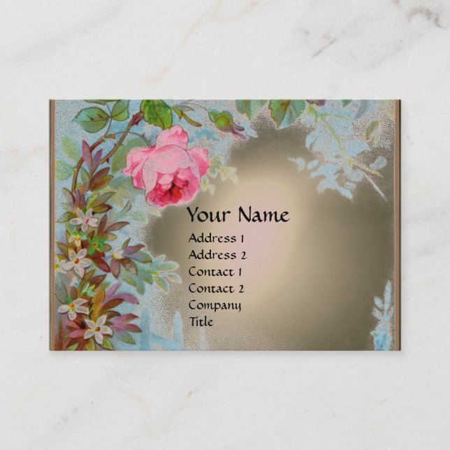 Carte De Visite ROSES PINK & JASMINES MONOGRAMME PIERRE précieuse  (Devant)