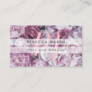 Carte De Visite Roses Pivoine Rose Floral Monogramme Script