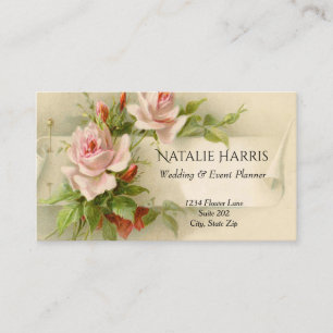 Carte De Visite Roses rose Vintages wedding planners Élégantes