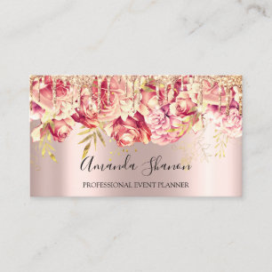 Carte De Visite Roses roses Fleurs Brown Drip QR CODE Logo