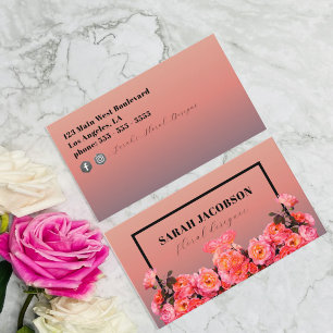 Carte De Visite Roses roses roses Noir Rectangle Cadre Floral Desi